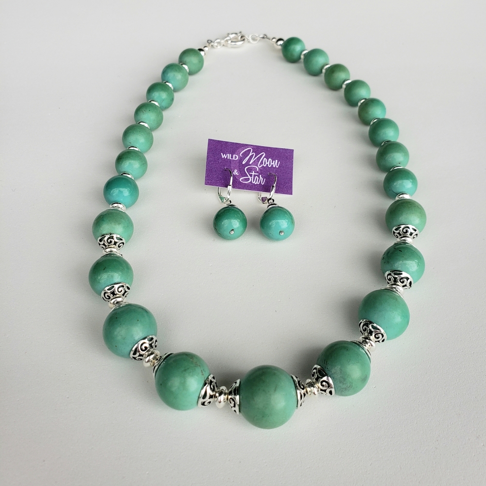 Green Beaded Necklace and Earring Set